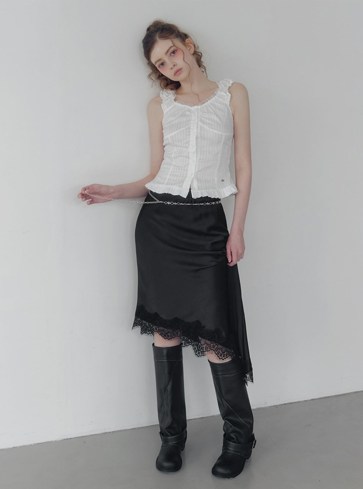 Devin Satin Lace-Trim Banding Skirt