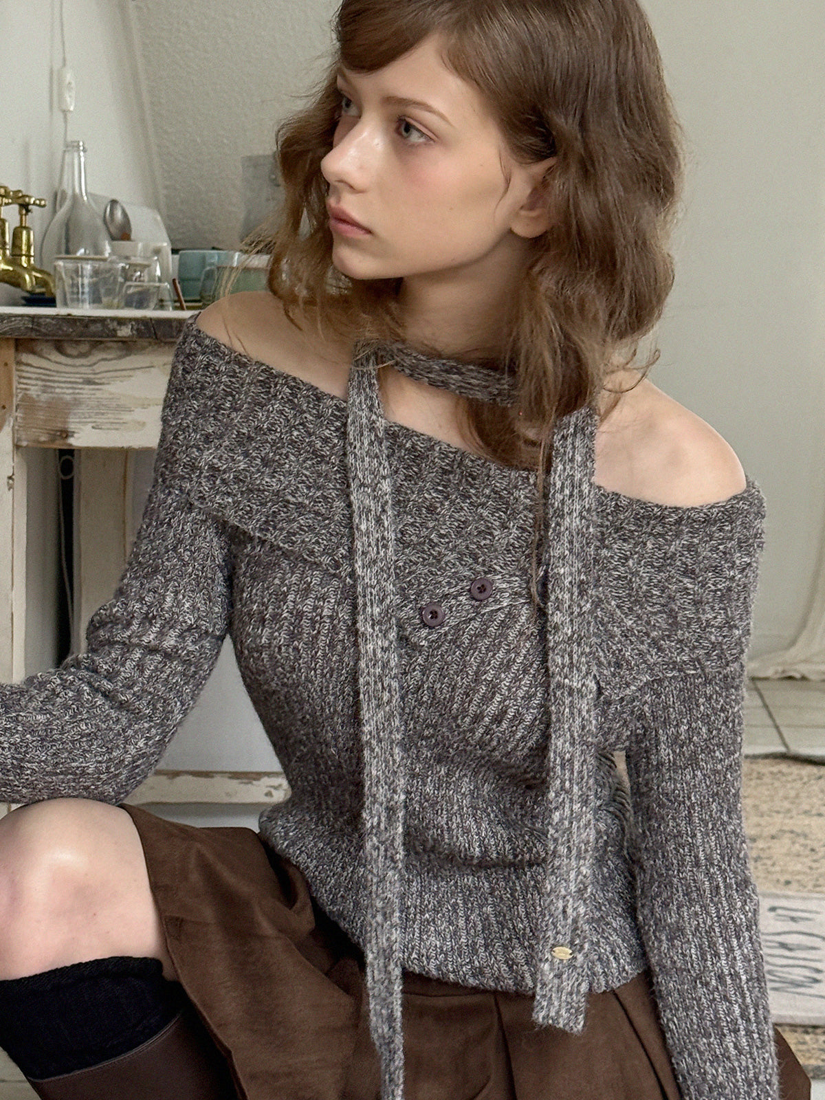 Auburn Asym Button Knit (with Strap)