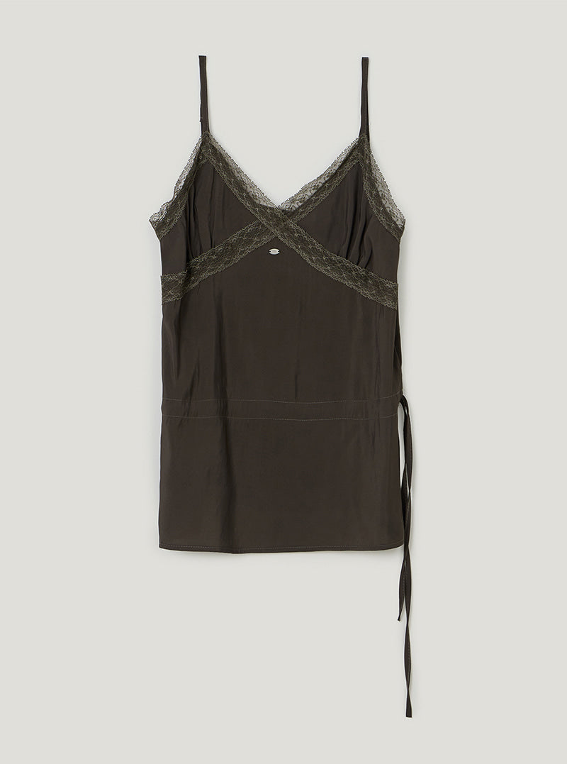 TWEE Benmu lace satin sleeveless blouse | Brown product-only view