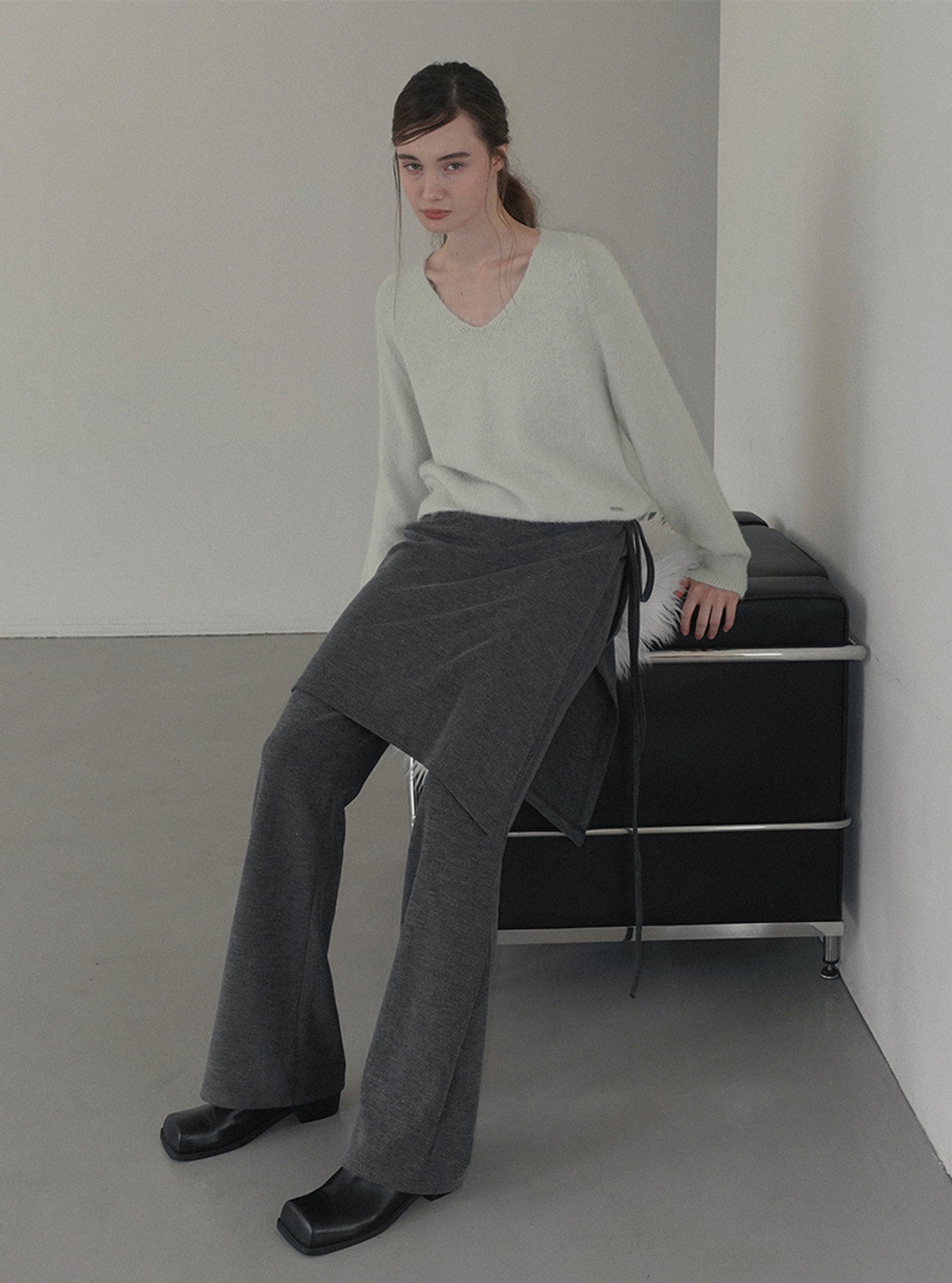 Kiyu brushed V-neck long sleeve knit | View 12