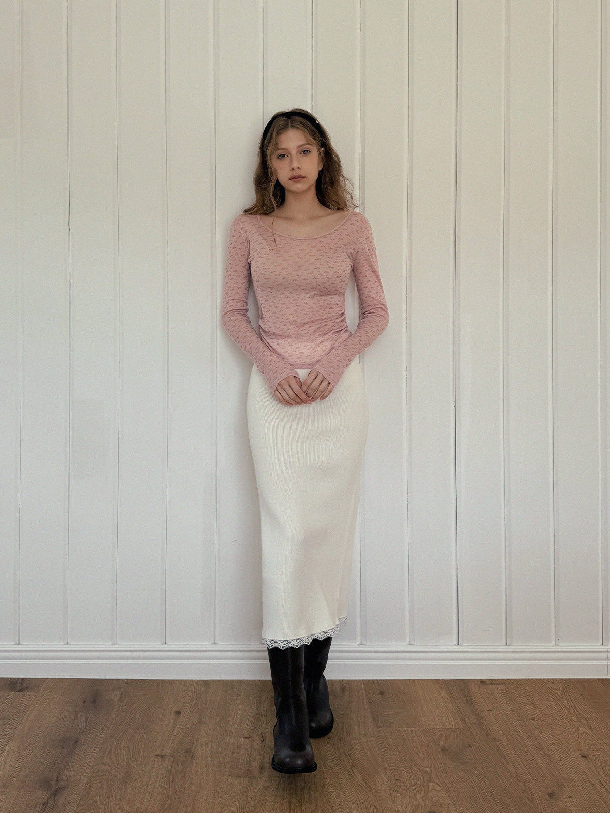 Odin Lace Banding Knit Long Skirt