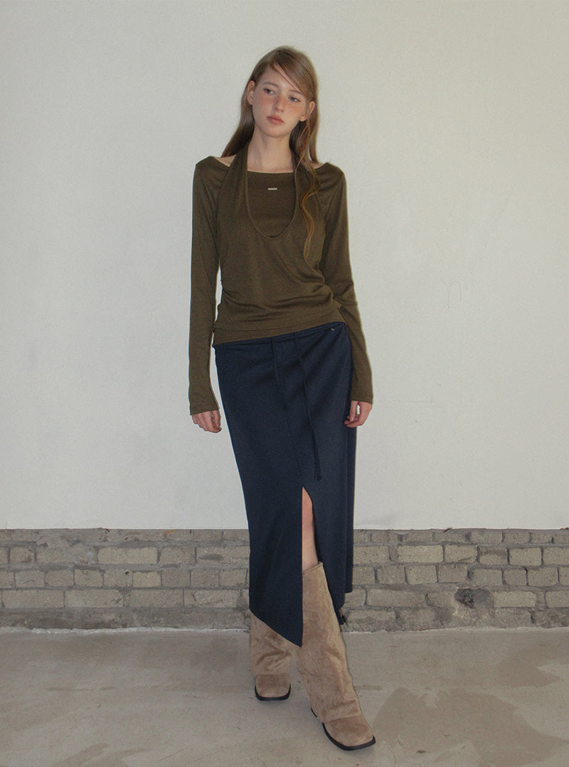 TWEE Pontis halter layered long sleeve T-shirt | Product styling view 4