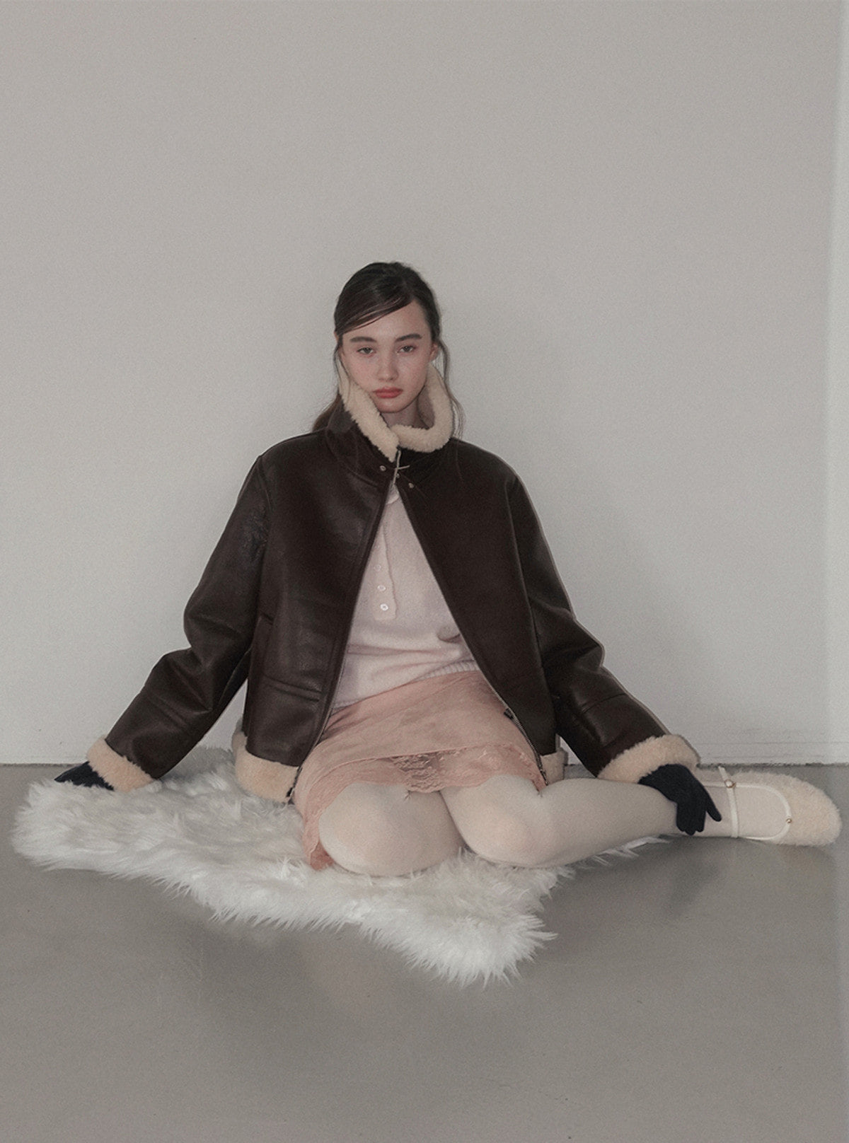 Zelto basic high-neck faux leather shearling jacket | View 8