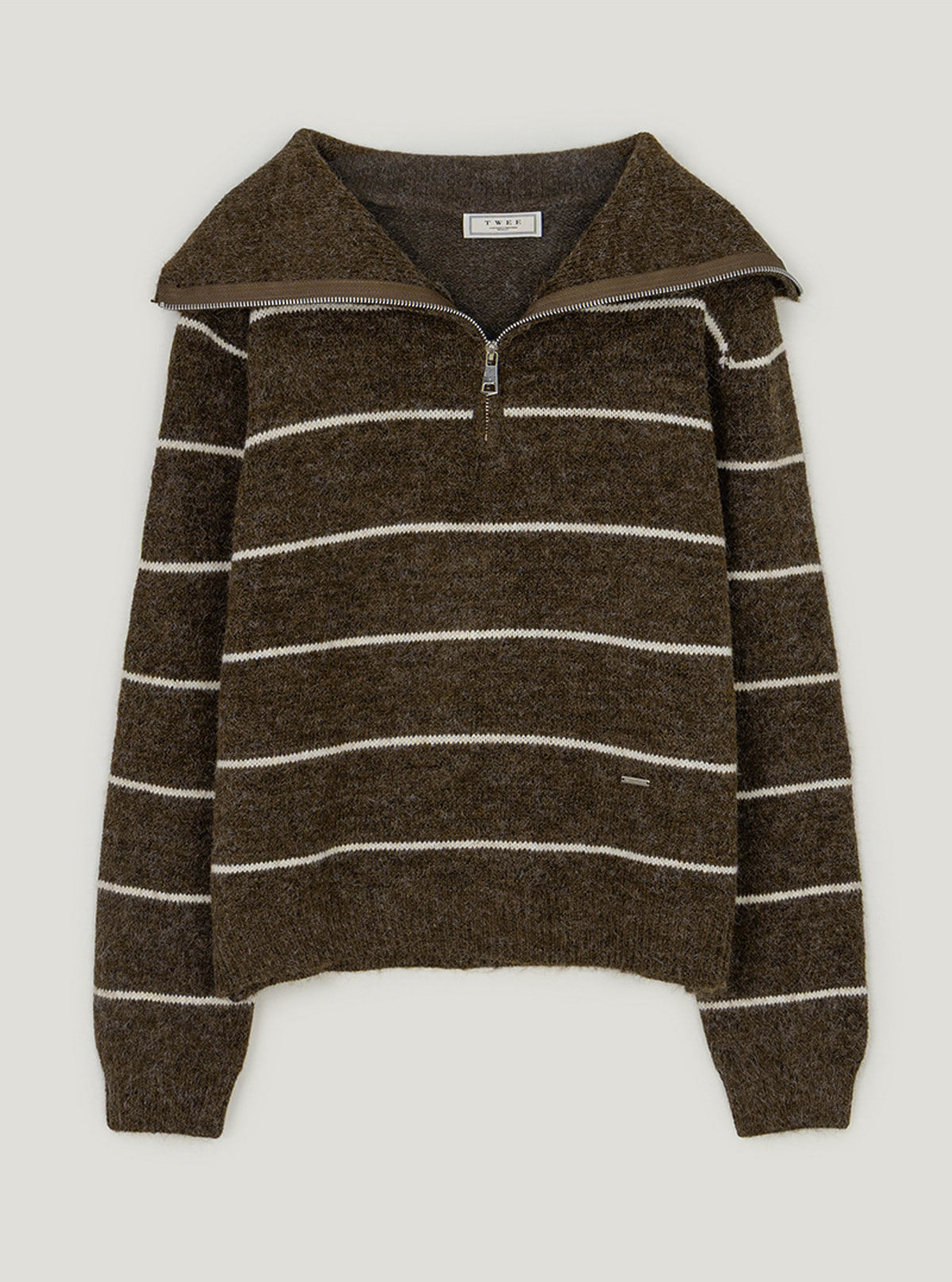 Hazel stripe half-zip long sleeve knit | Brown cutout