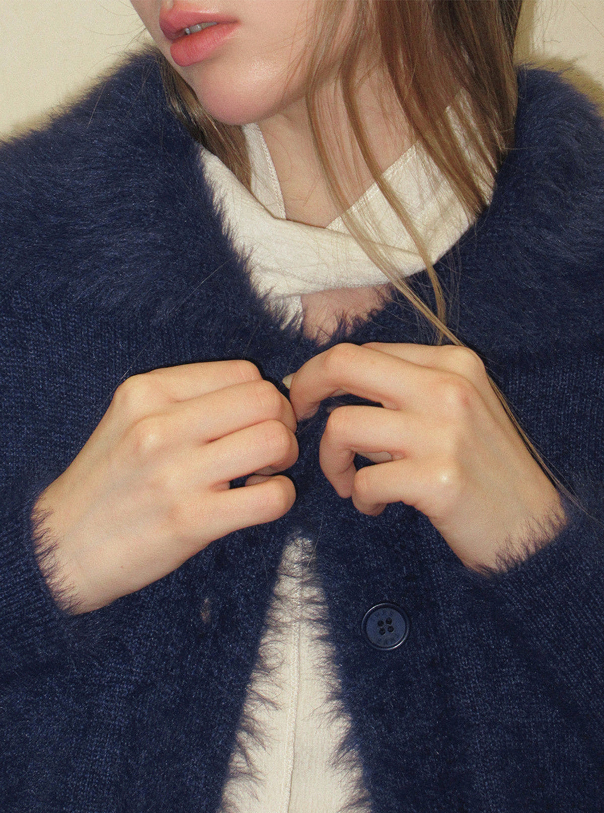 TWEE Sophie brushed collar knit long sleeve cardigan | Product styling view 10