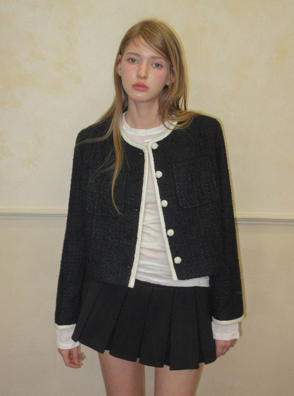 TWEE Osel contrast pocket long sleeve tweed jacket | Main product image