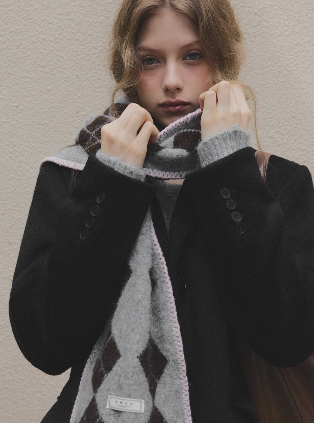 Wellon Argyle Knit Scarf