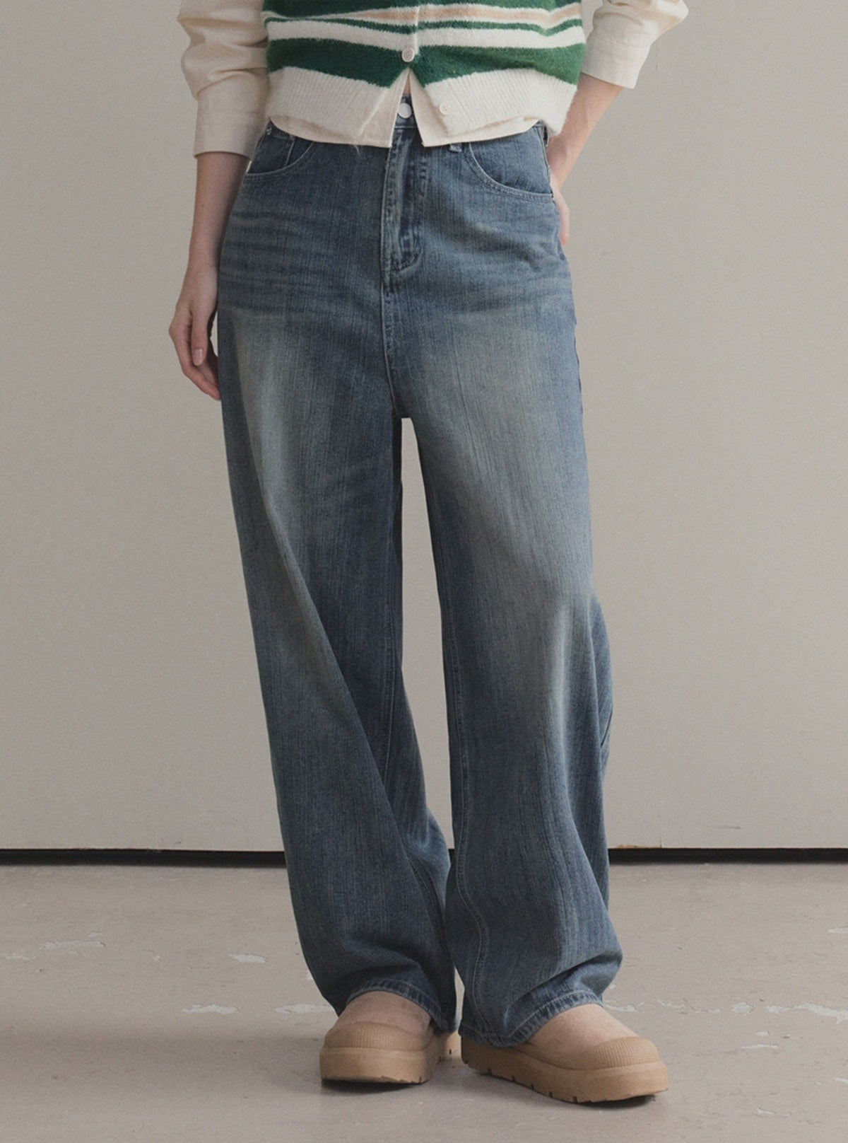 Retel Washed Wide Long Denim Pants
