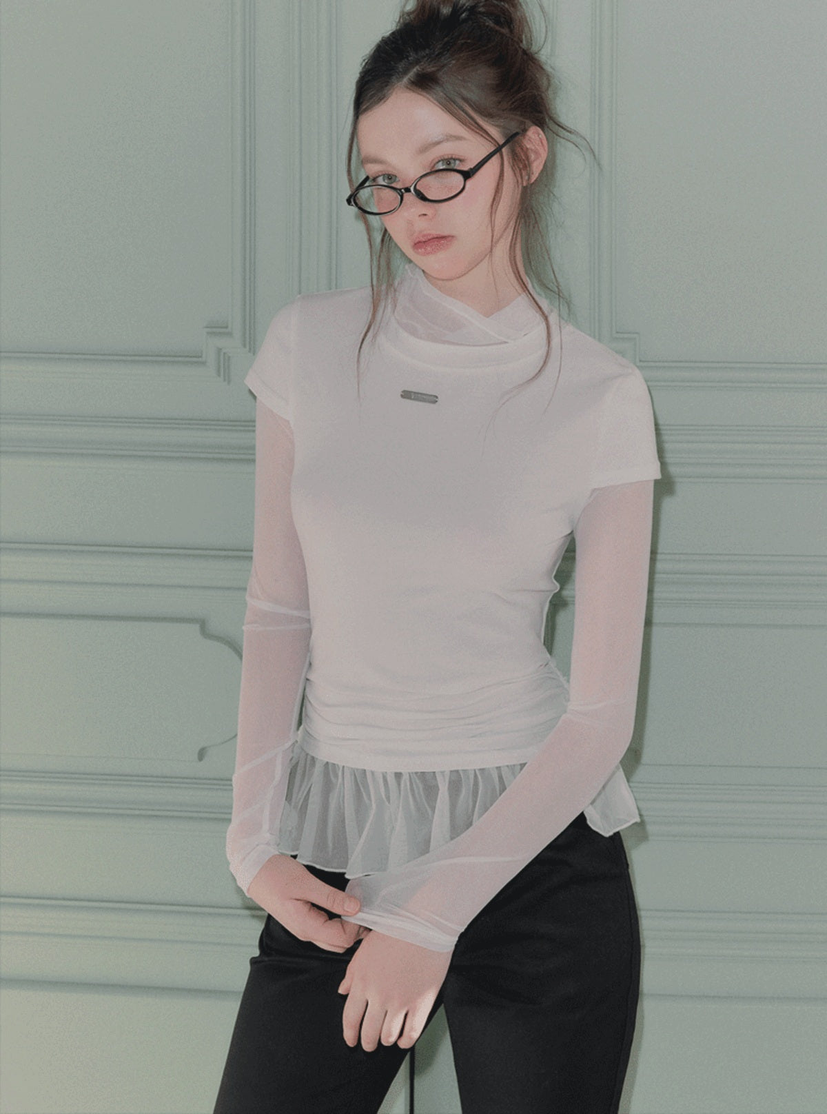Perin Sheer Layered Long-Sleeve Blouse