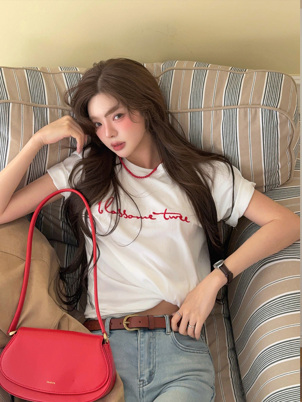 Poezi Big Lettering Embroidered T-Shirt