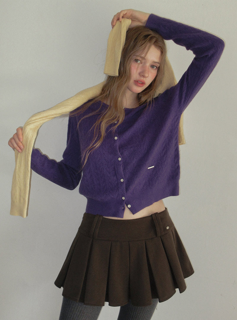 TWEE Itso cable round neck knit long sleeve cardigan | Product styling view 5