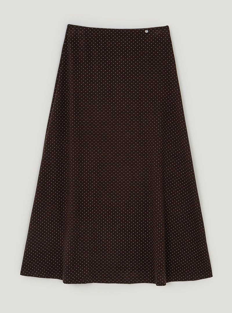 Pondi dot flare maxi long skirt | Brown cutout