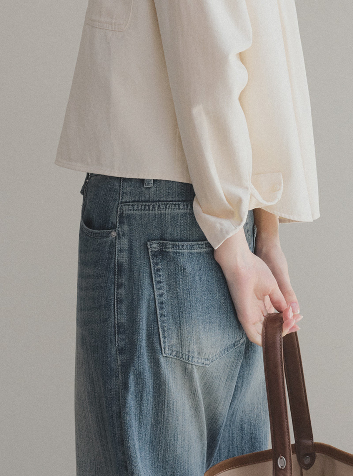 Retel Washed Wide Long Denim Pants
