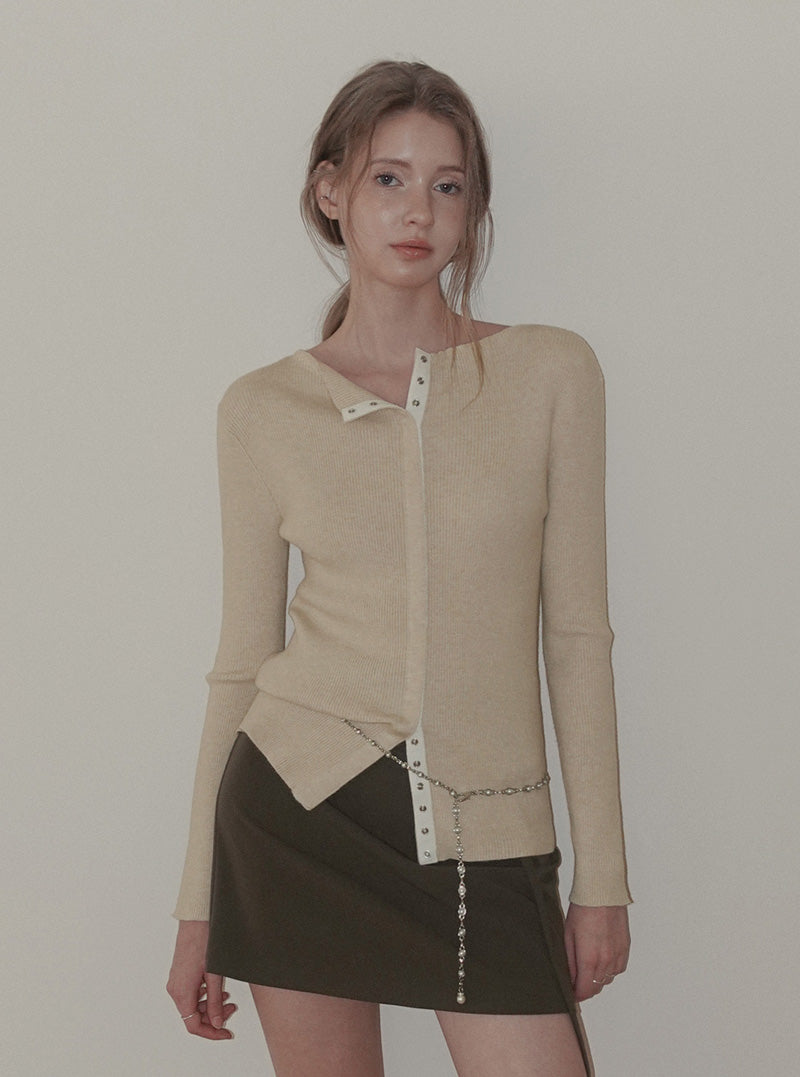 Ollin eyelet button ribbed long sleeve cardigan