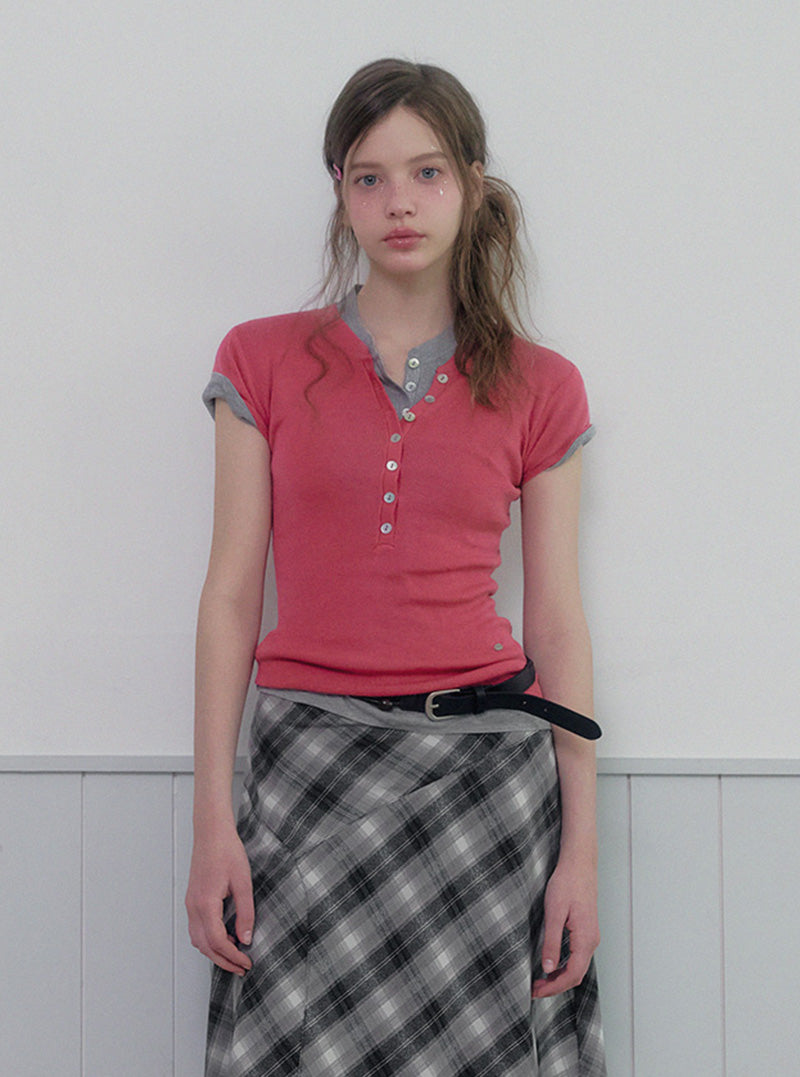 Nien shell button short sleeve knit