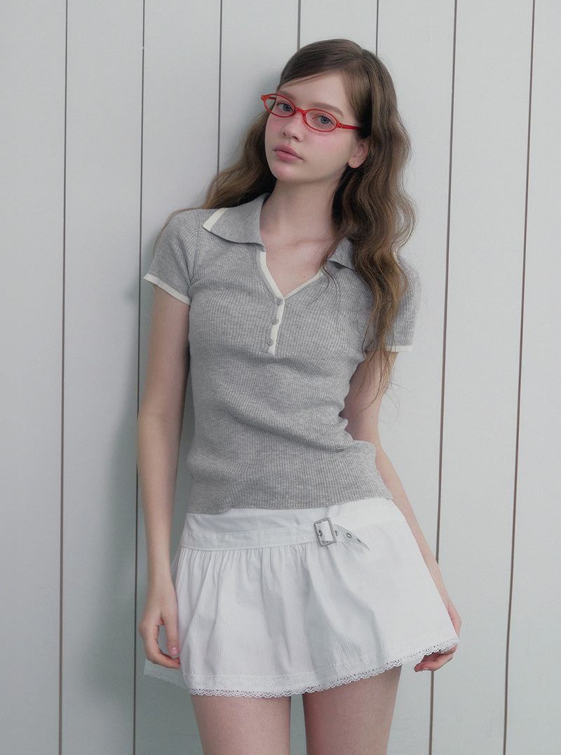 Cellun contrast collar short sleeve knit