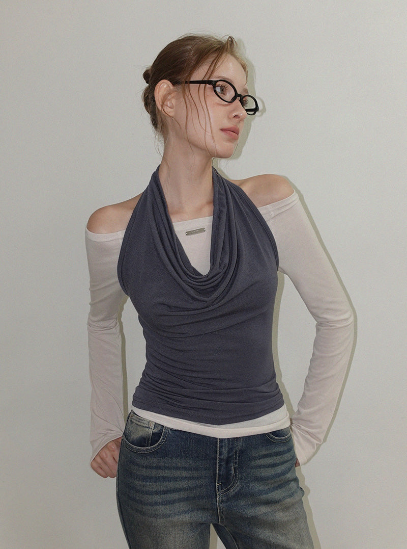 Lenin off-shoulder long sleeve T-shirt and sleeveless top set