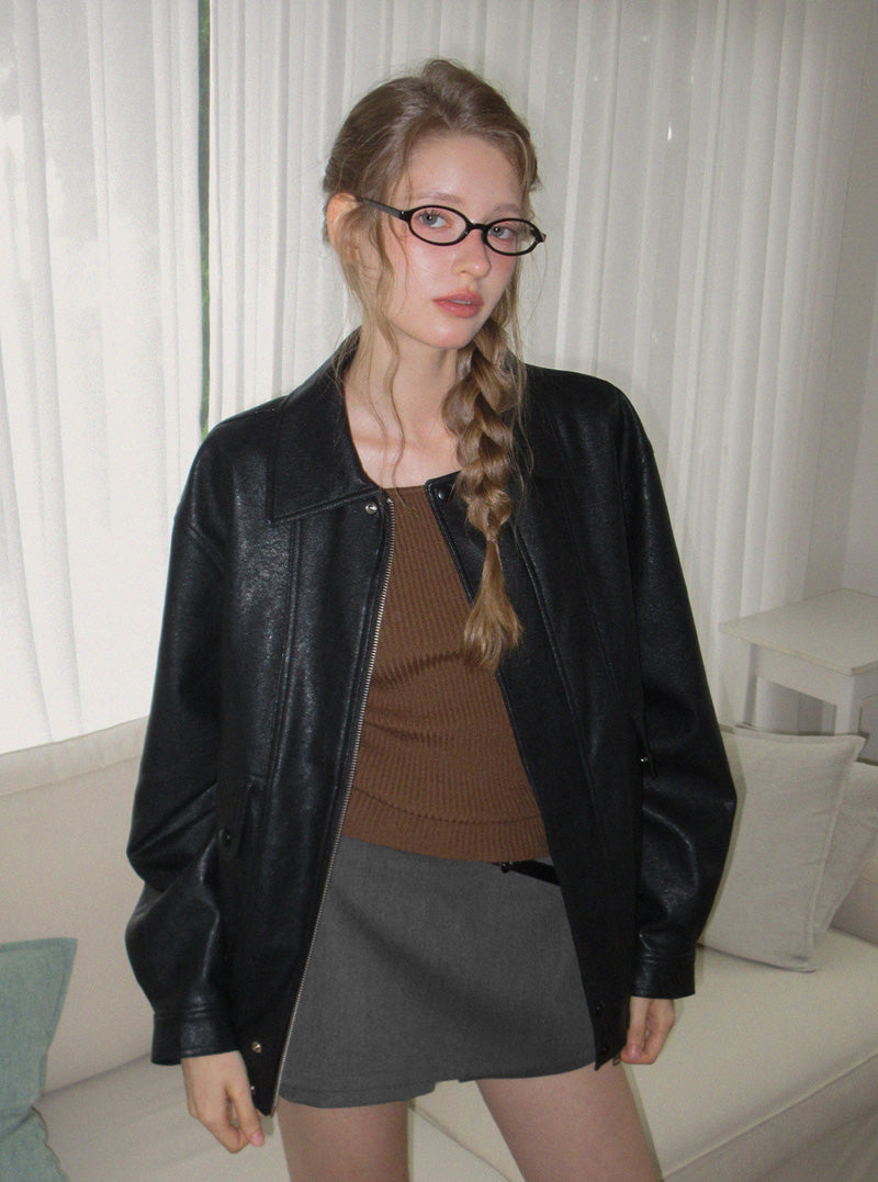Rovv loose-fit leather long sleeve blouson jumper