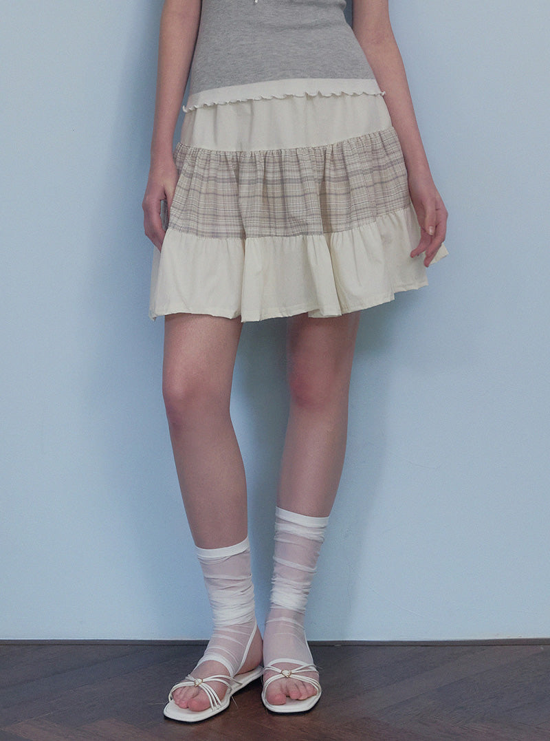 Pino contrast tiered banding mini skirt