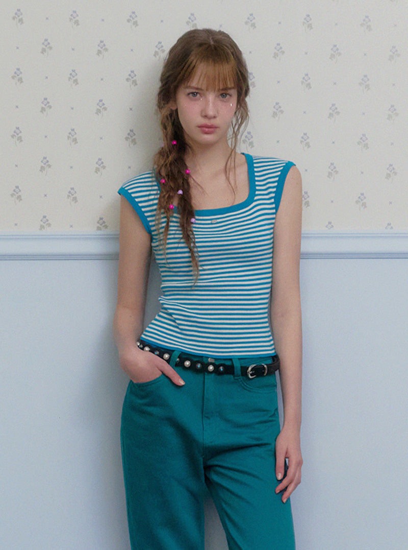 Poin stripe square knit sleeveless