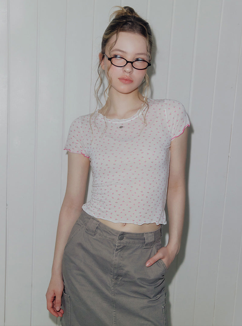 Zento flower contrast short sleeve t-shirt