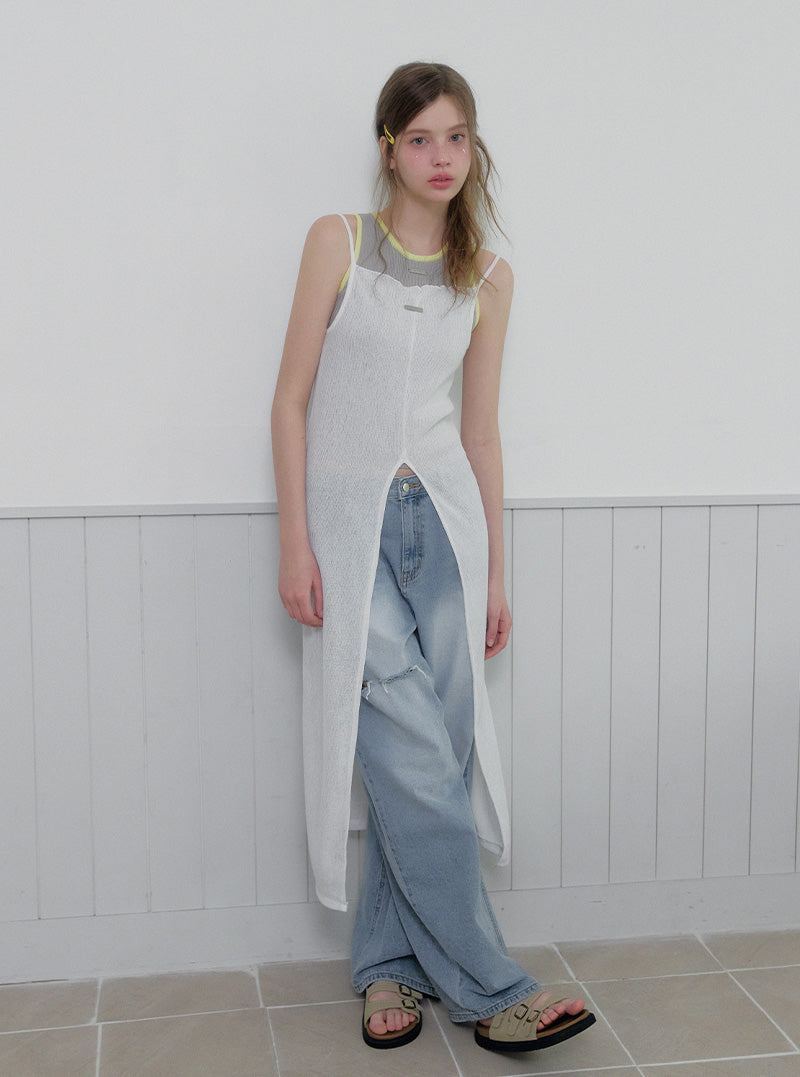 Hooz deep slit sleeveless long dress