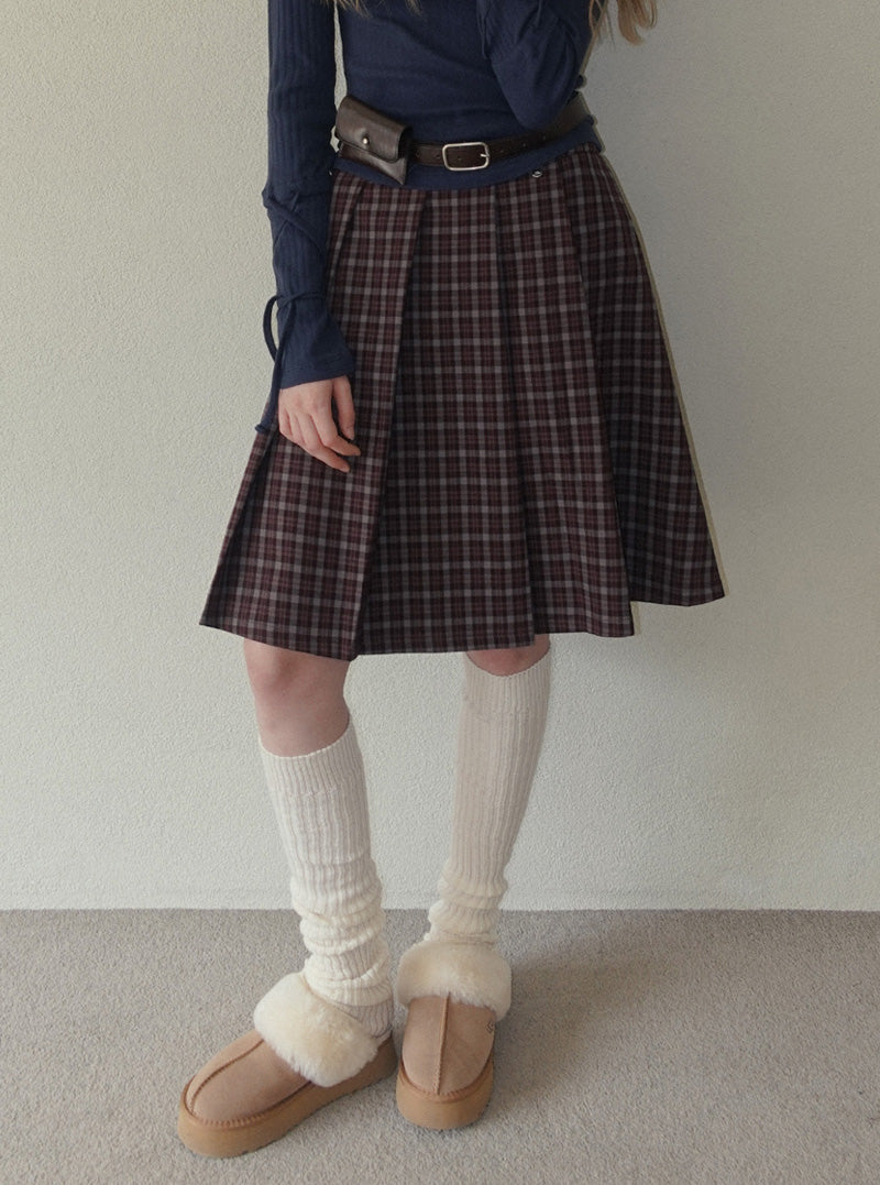 Wintz check pleated midi skirt