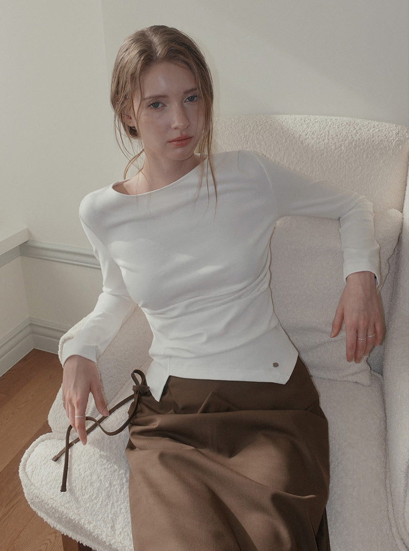 Siter asymmetrical shirring long sleeve T-shirt