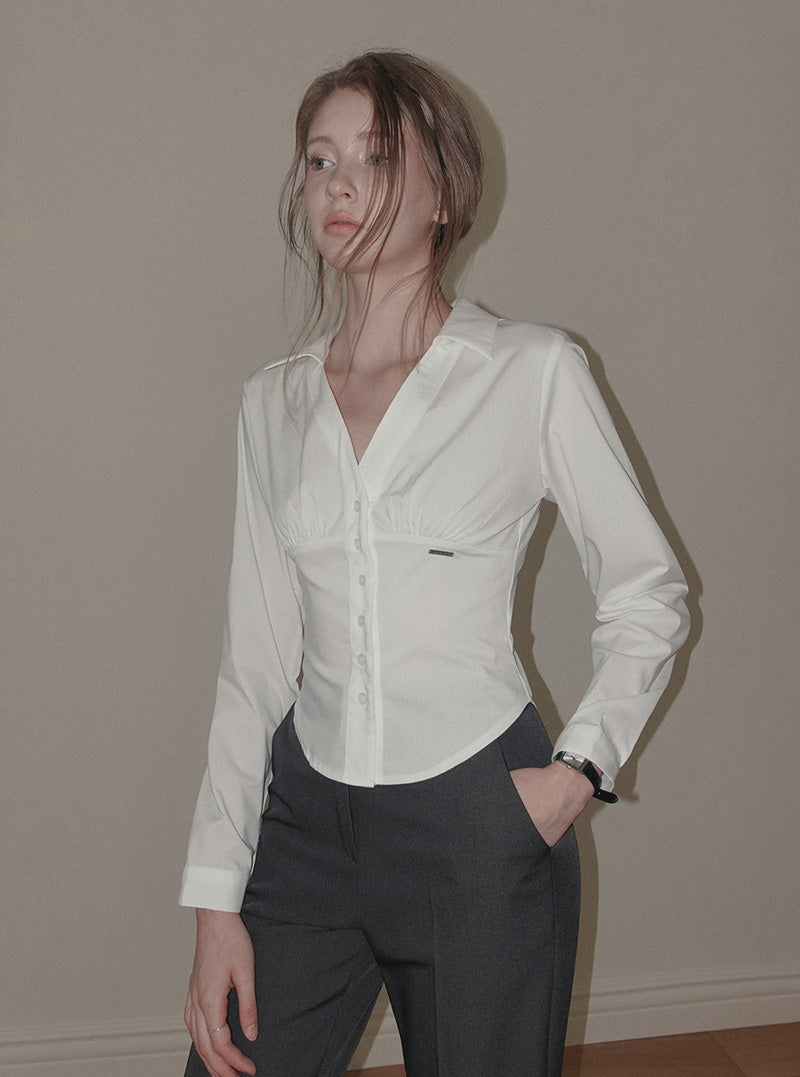 Sihen V-neck slim long sleeve shirt