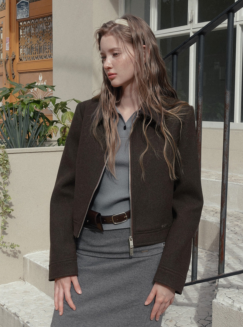 Deit collar zipper cropped jacket