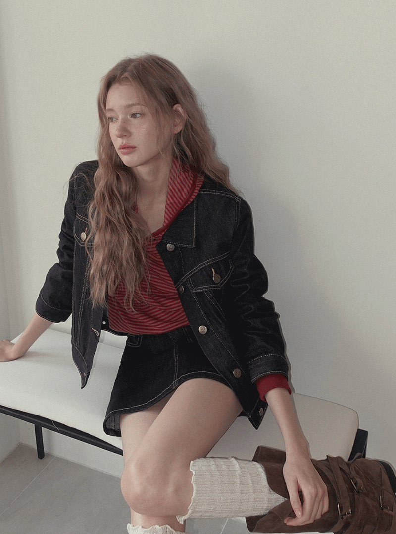 Tudi stitch pocket collar denim jacket