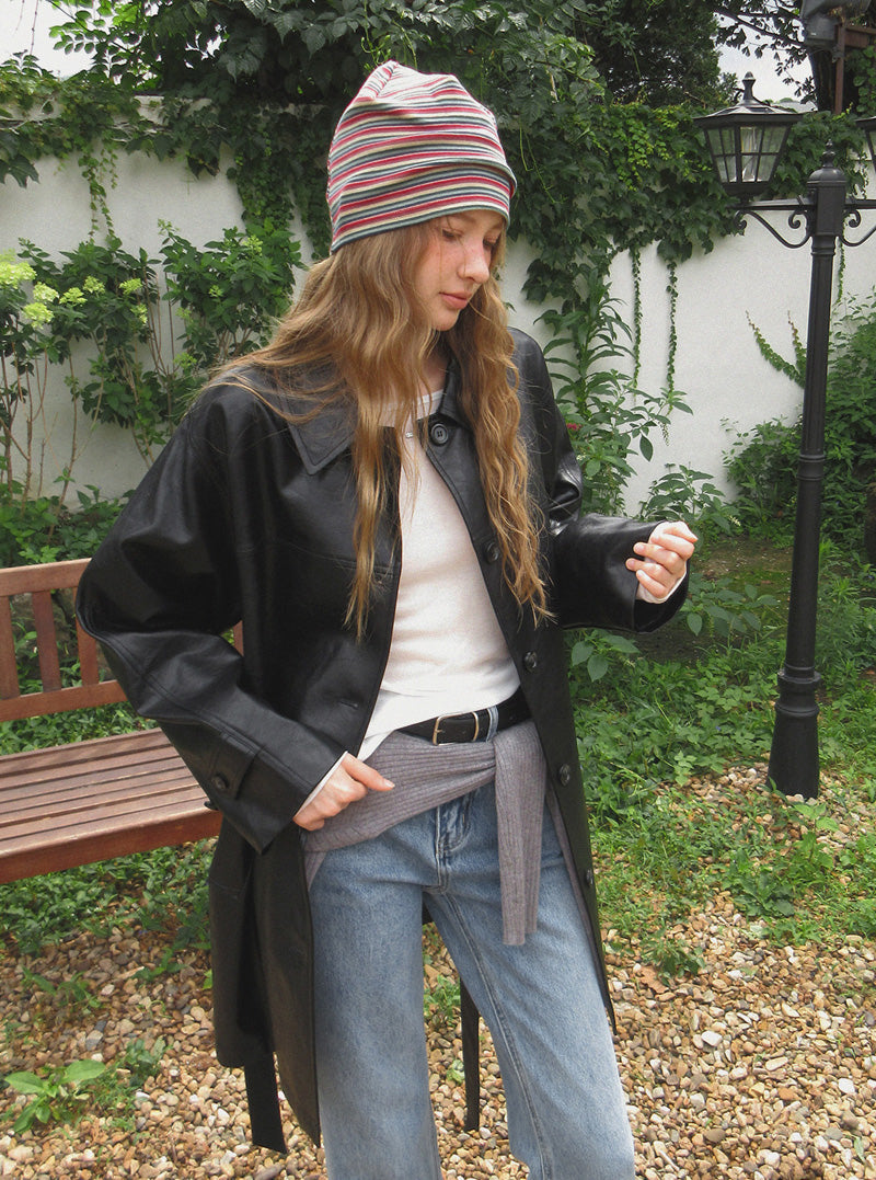 Teron leather trench half jacket (strap set)