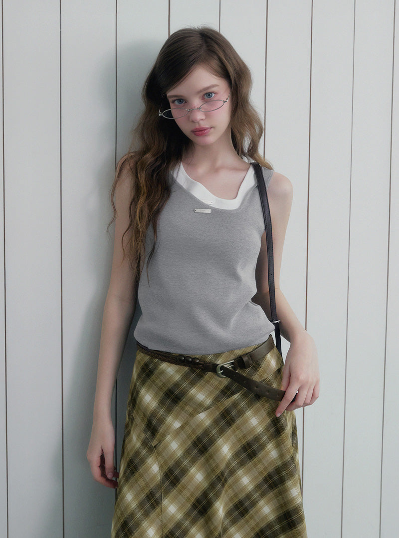 Dewz unbalance neck knit sleeveless