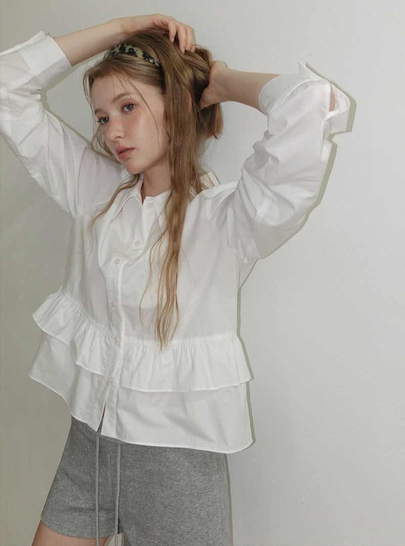 Roten ruffle layered long sleeve shirt