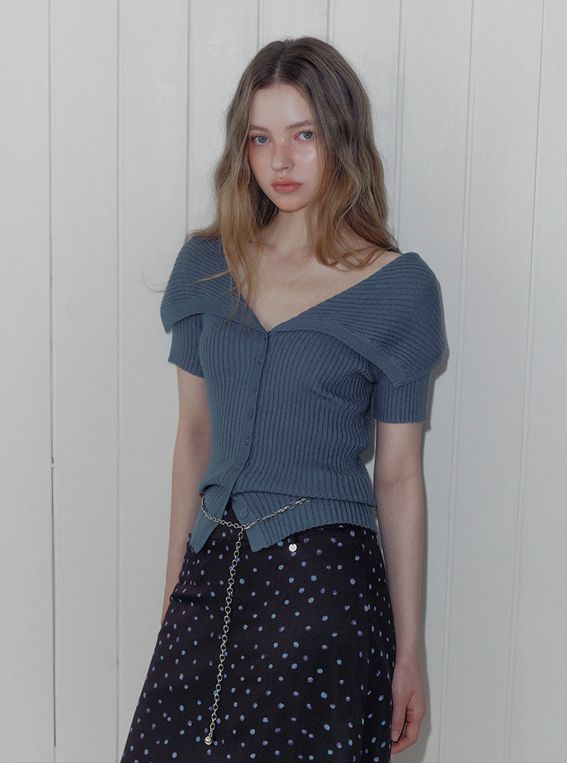 Neron off ribbed knit short sleeve cardigan