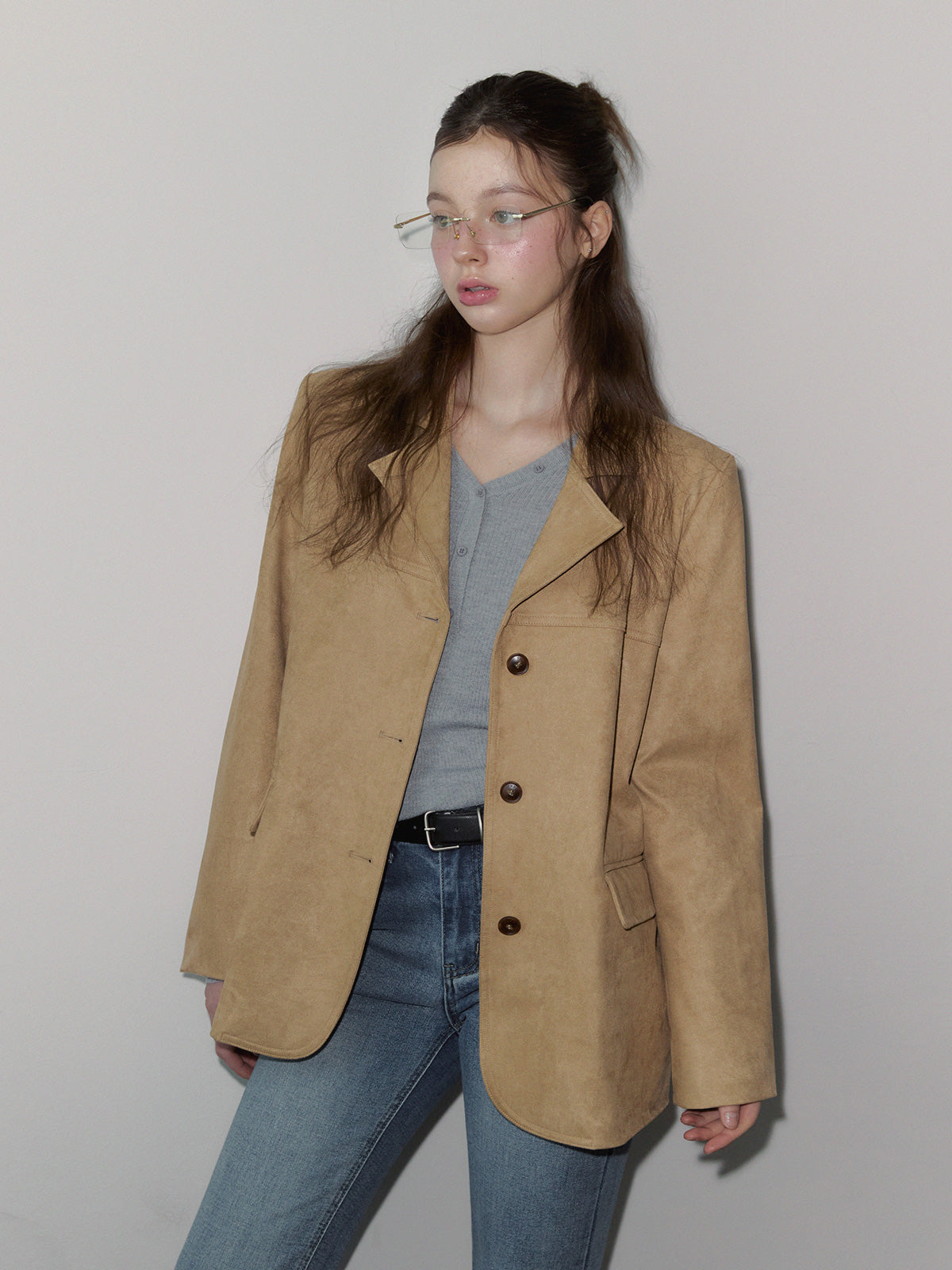 Dinz basic blazer jacket [suede/leather]