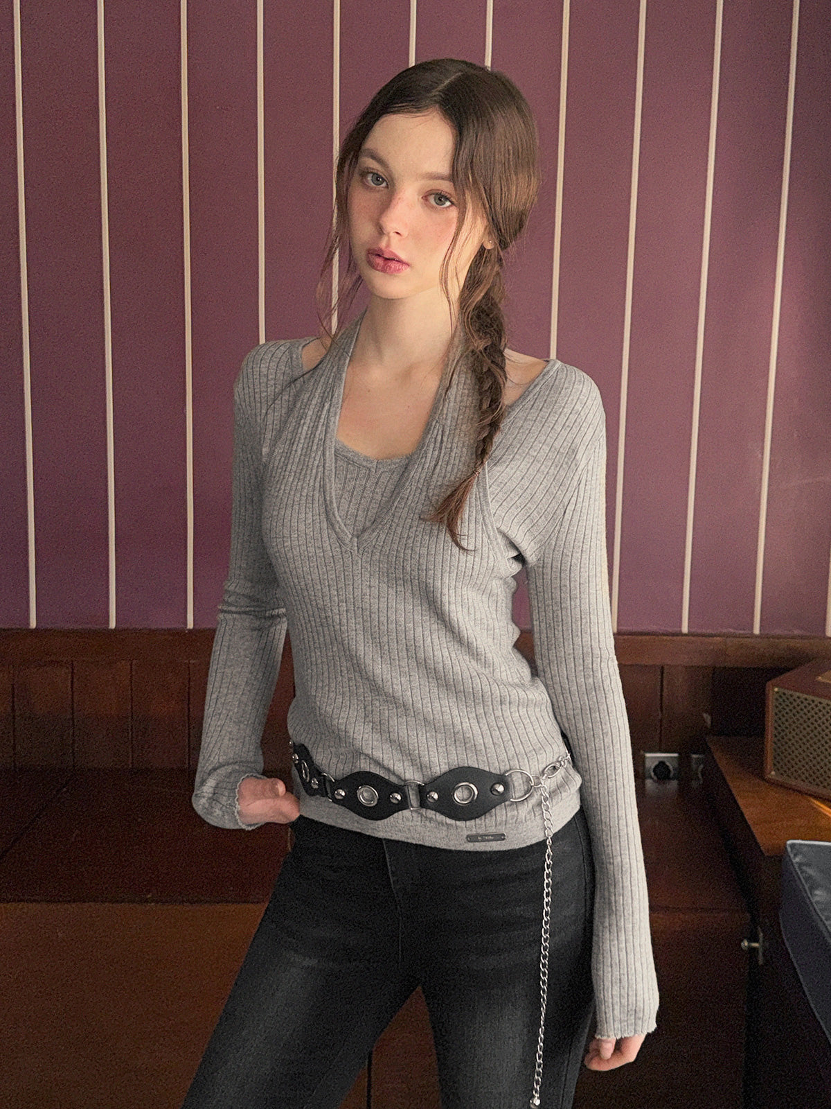 TSNUT Halter-Neck Layered Knit Top