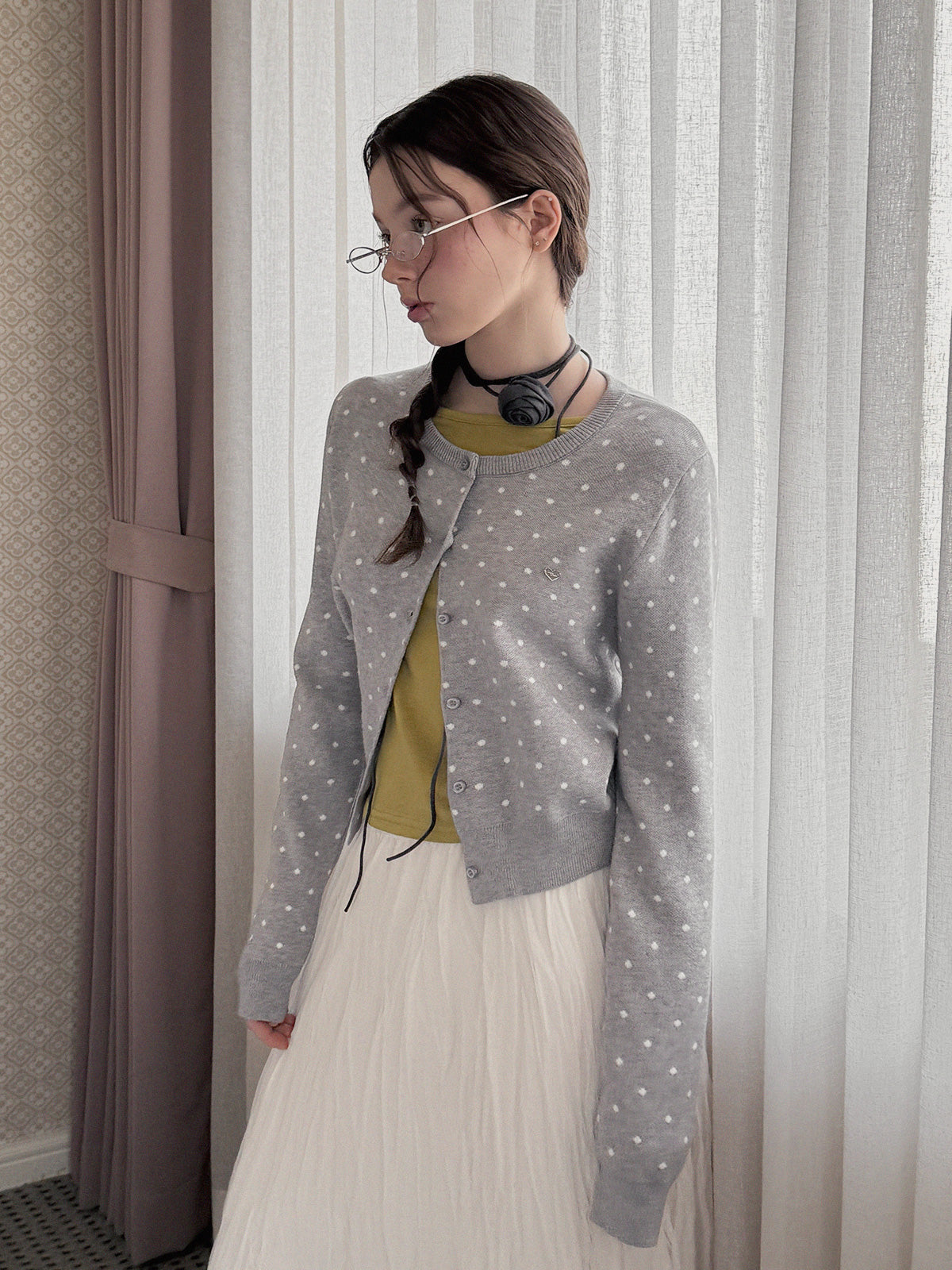 Pennin Dot Long-Sleeve Knit Cardigan