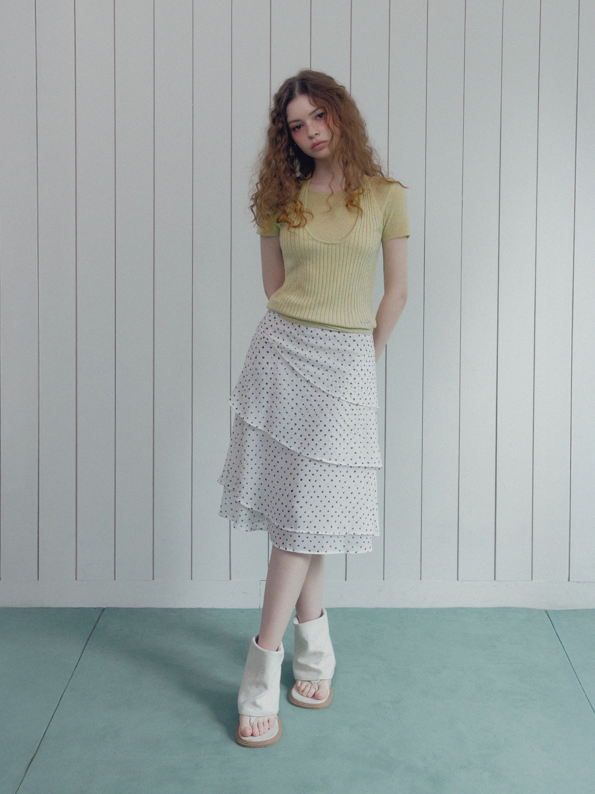 [TWEE] Canut Maglia a Strati con Collo All'Americana e Maniche Corte