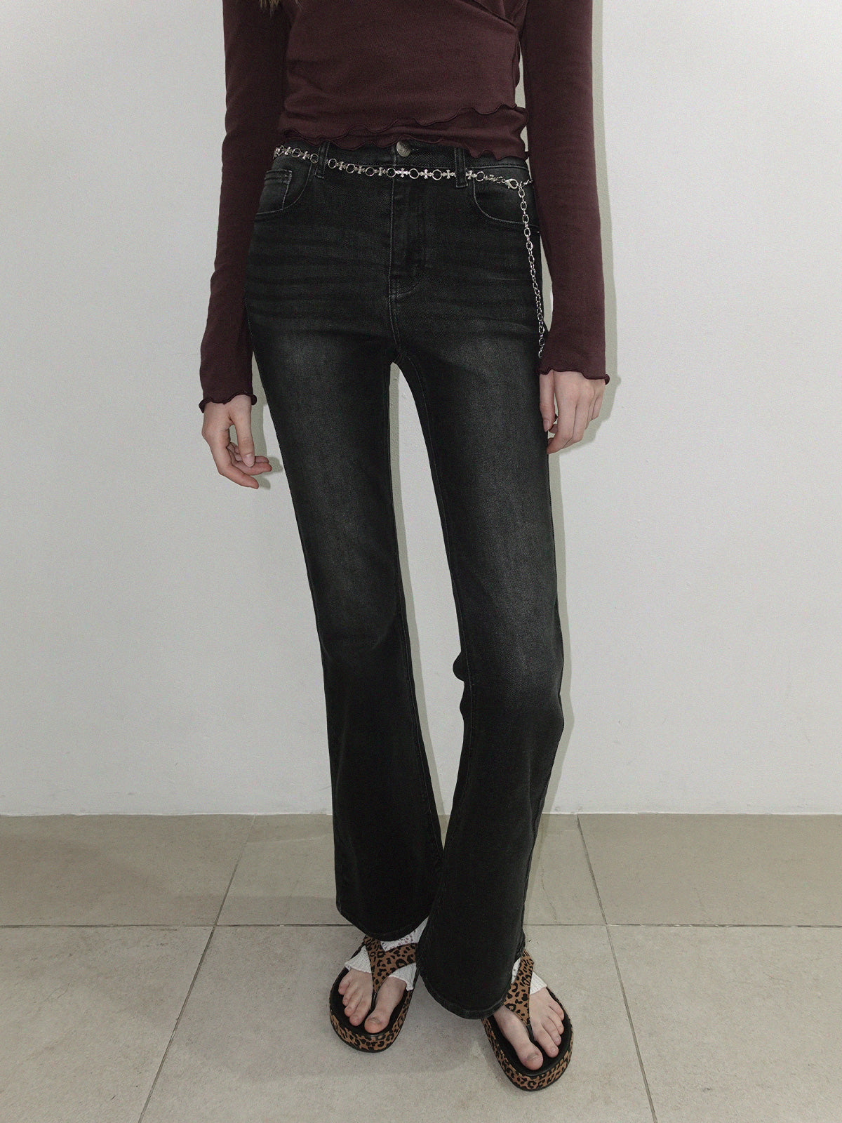 Nisha Vintage-Washed Bootcut Denim Pants Jean