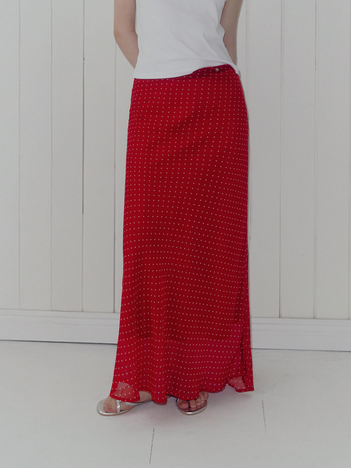 Melo dot banding maxi long skirt