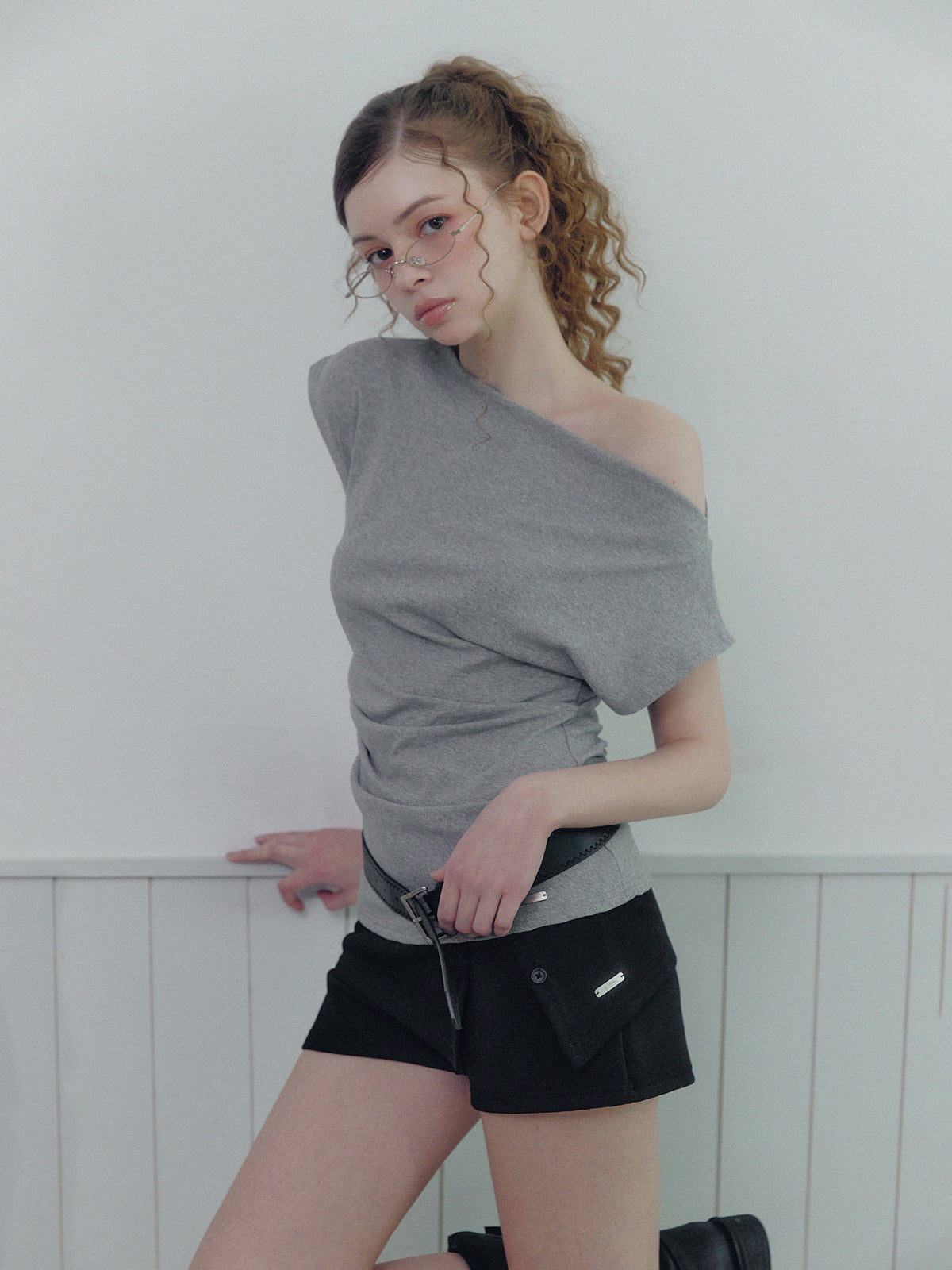 Mua One-Shoulder Shirred Asym T-Shirt (Belt Set)