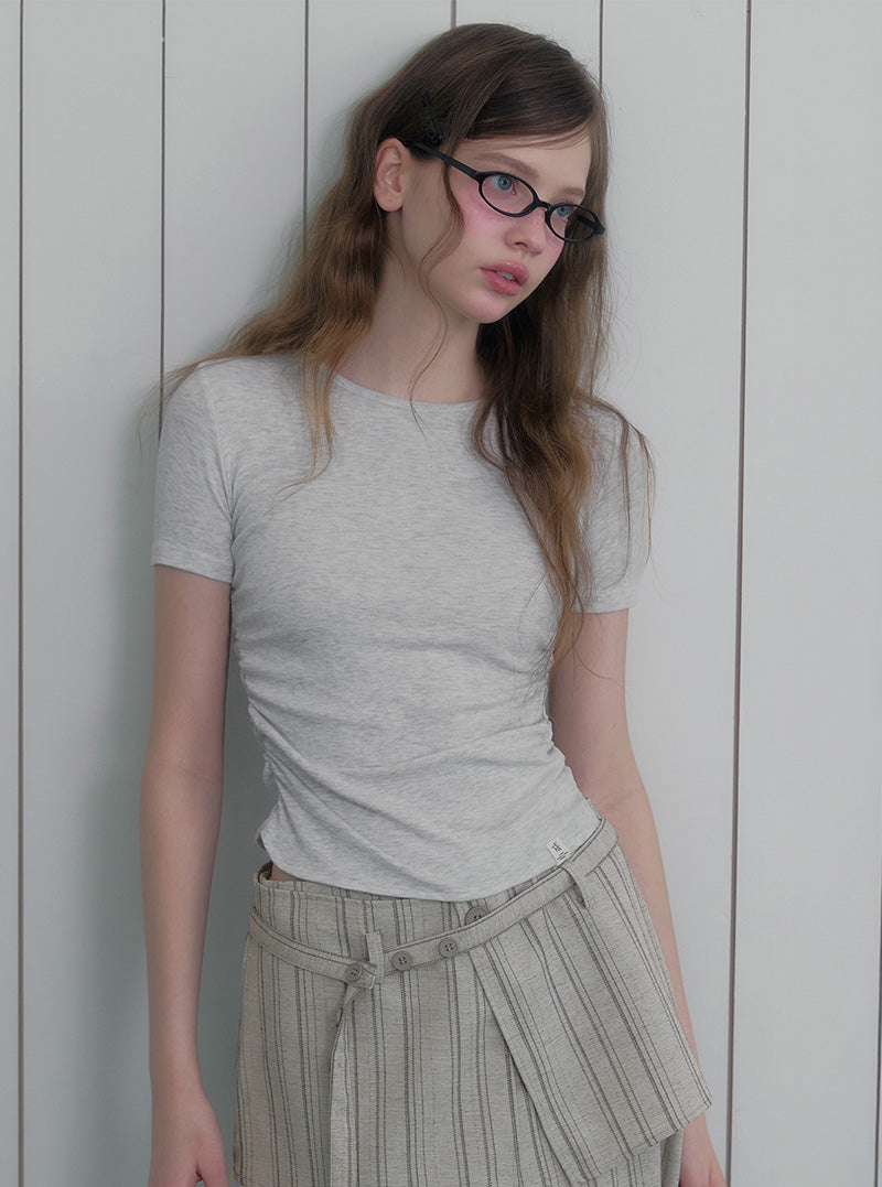 Gret slim shirring short sleeve t-shirt