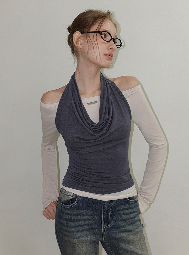 Lenin off-shoulder long sleeve T-shirt and sleeveless top set