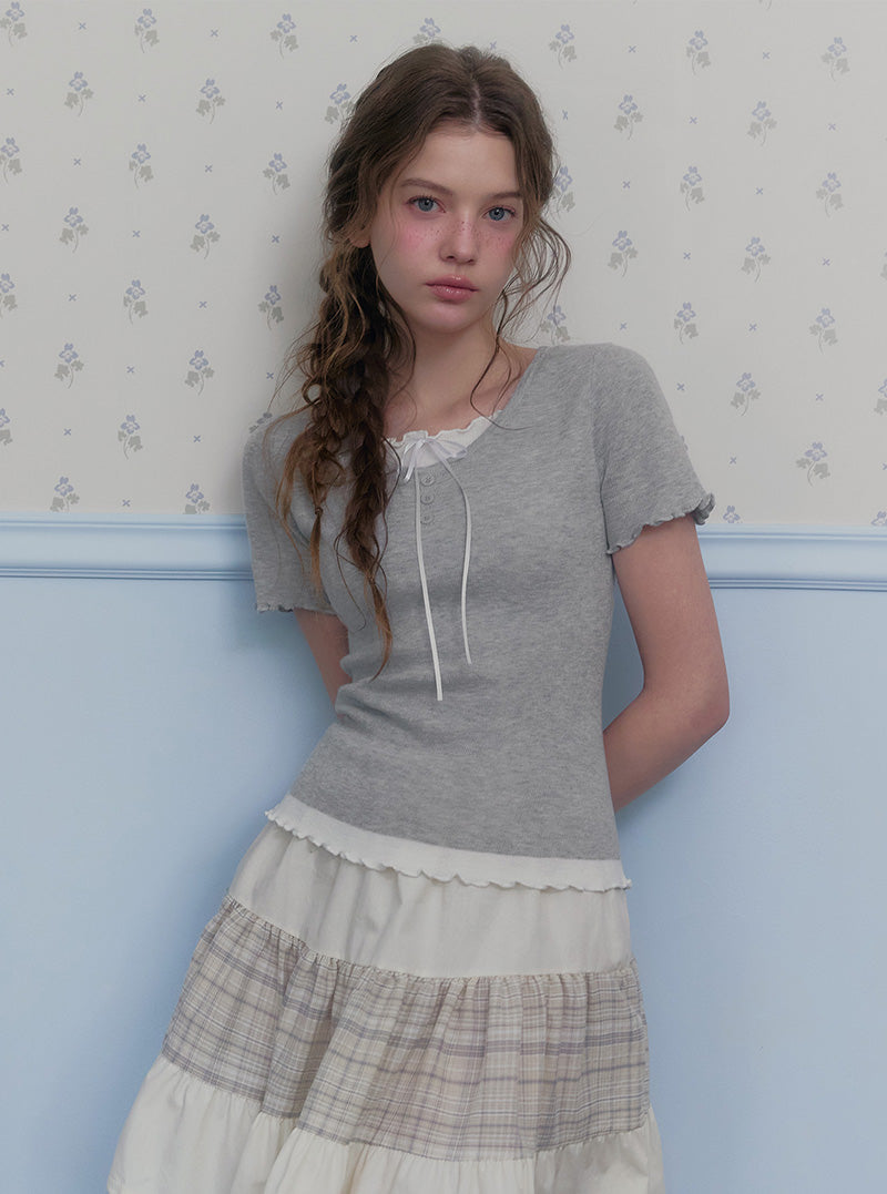 Bette ribbon contrast layered short sleeve knit