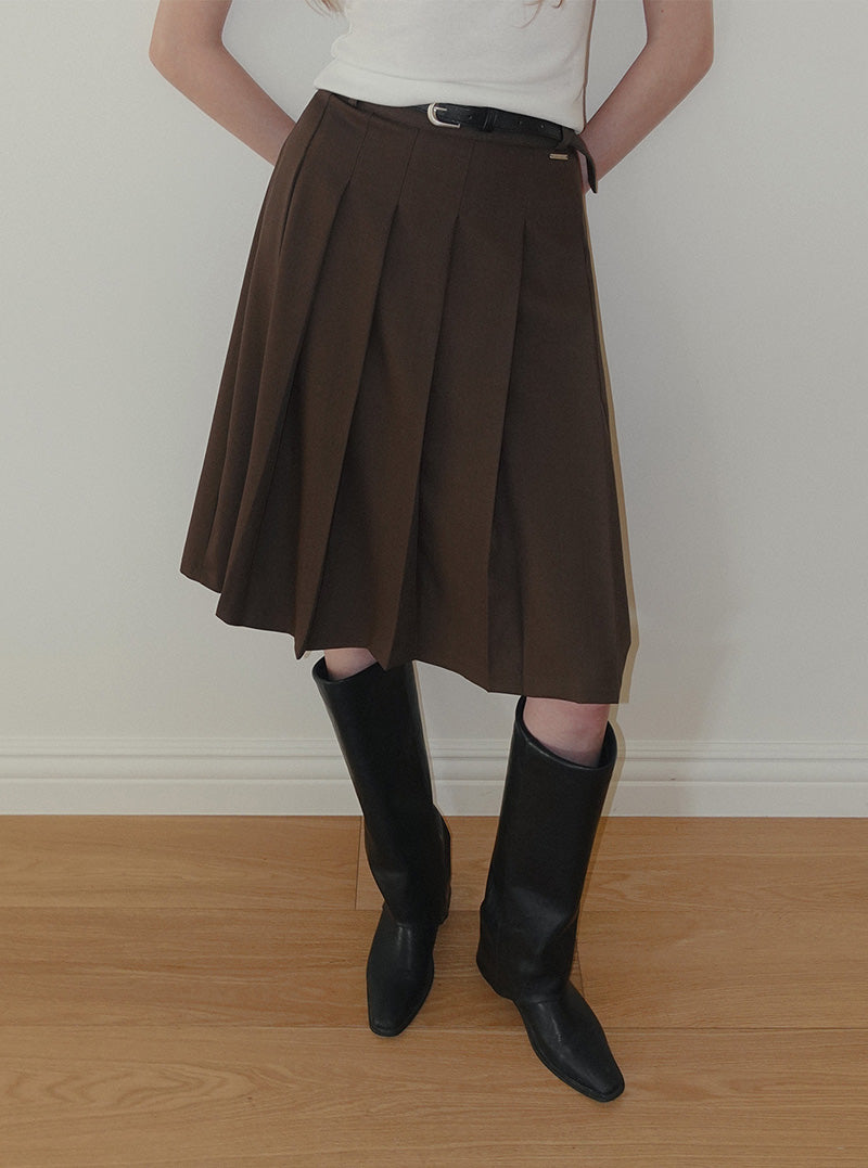 Imel pintuck pleated midi skirt (belt set)