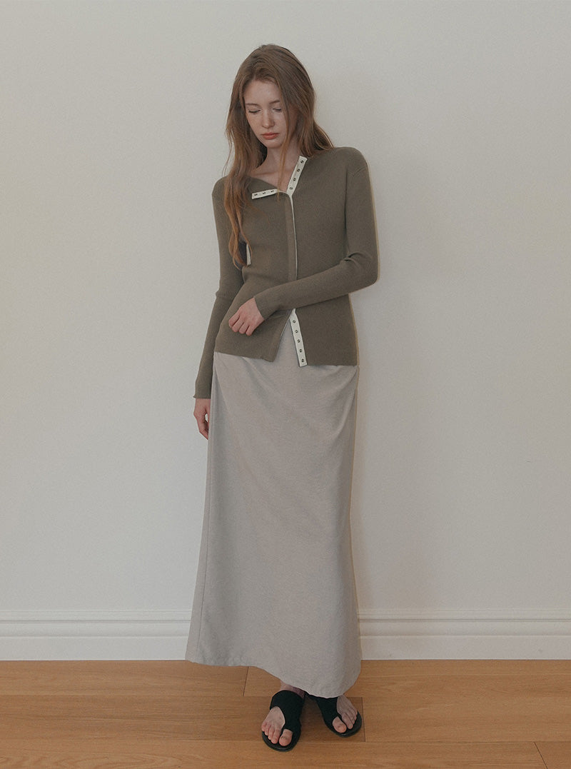Ollin eyelet button ribbed long sleeve cardigan