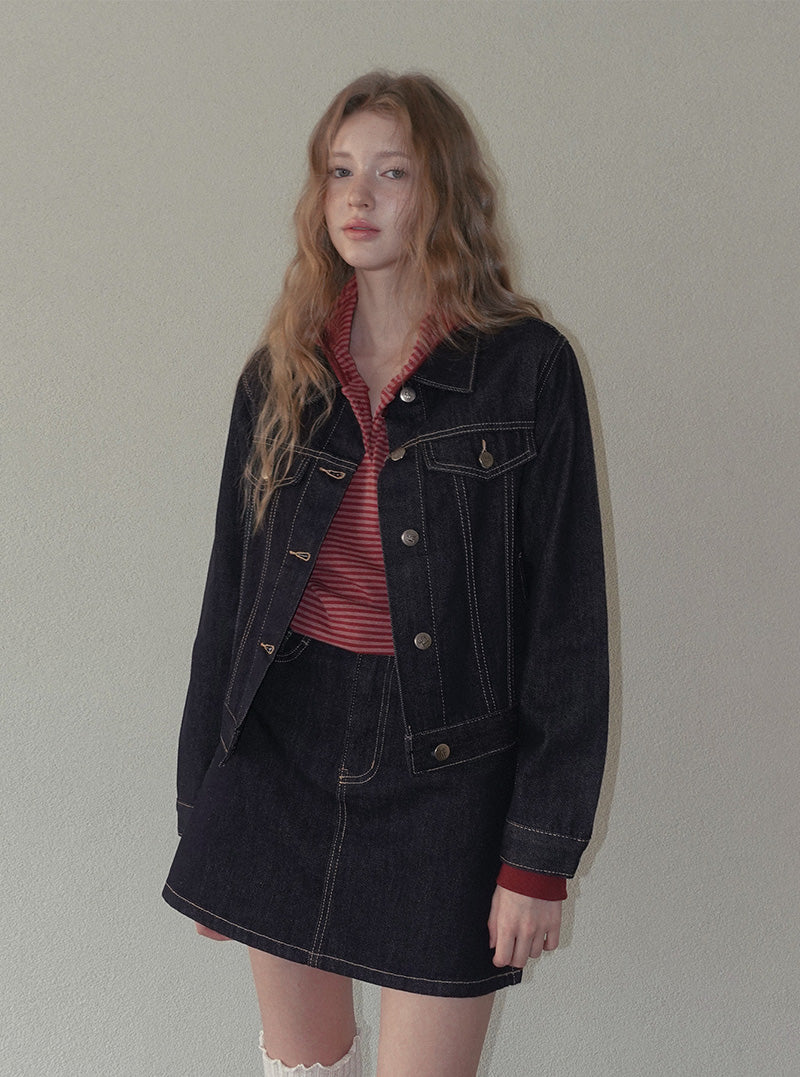 Tudi stitch pocket collar denim jacket