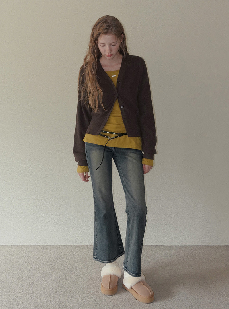 Eld V-neck loose-fit knit long sleeve cardigan