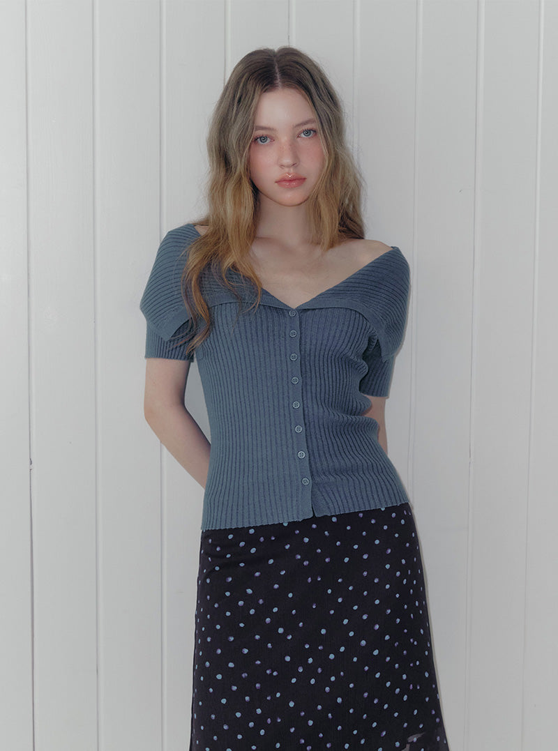 Neron off ribbed knit short sleeve cardigan